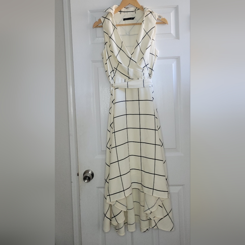 Karen Millen White and Black Windowpane High Low Dress